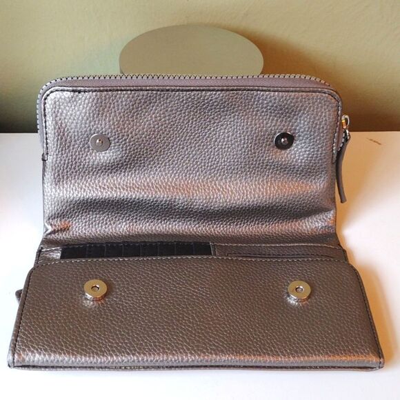 Tahari Metallic Silver Vegan Protective Lining 8" Trifold Wallet Clutch - Picture 5 of 15